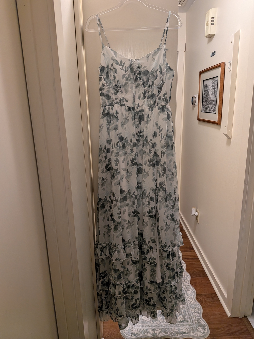 Sage Green Floral Maxi Dress with Spaghetti Straps Large